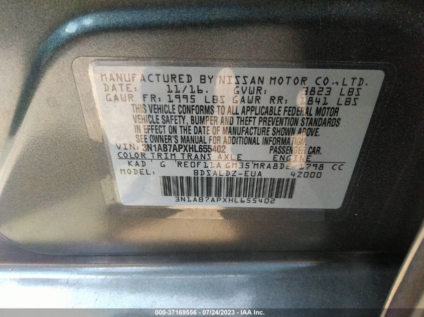 2017 NISSAN SENTRA SV - 3N1AB7APXHL655402