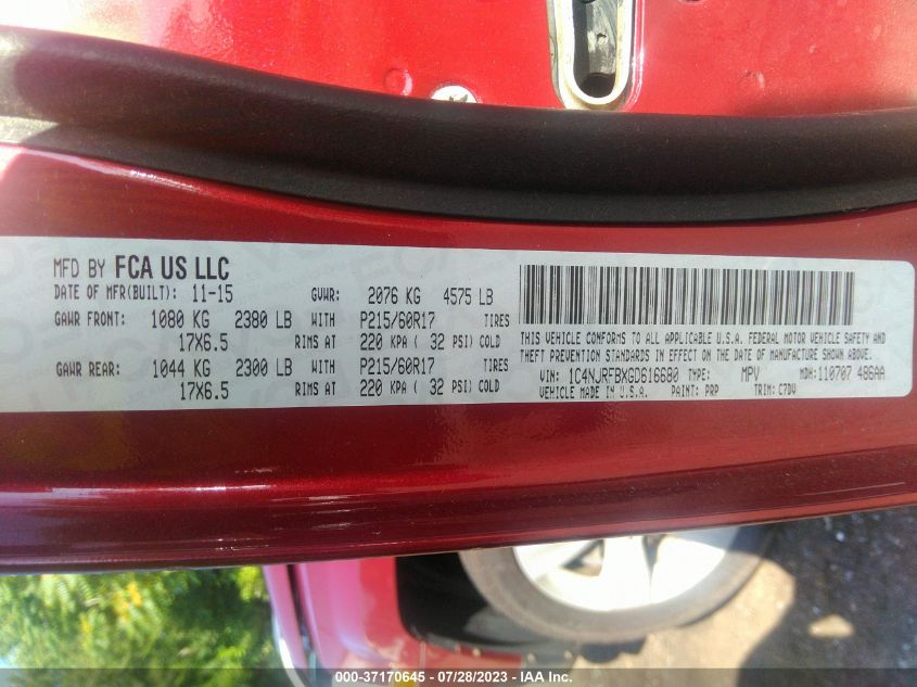 2016 JEEP PATRIOT LATITUDE - 1C4NJRFBXGD616680