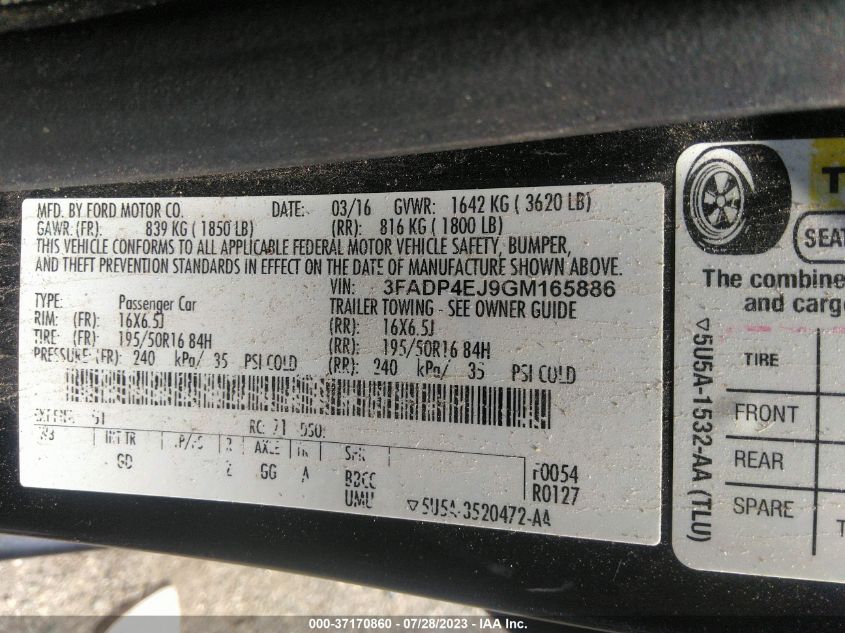 2016 FORD FIESTA SE - 3FADP4EJ9GM165886