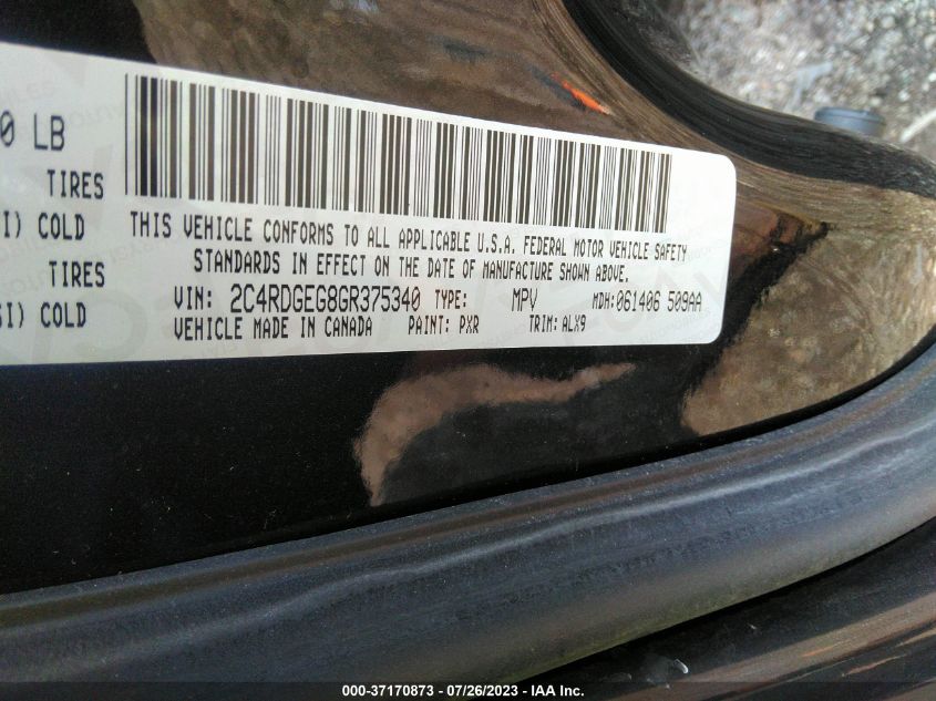 2016 DODGE GRAND CARAVAN R/T - 2C4RDGEG8GR375340