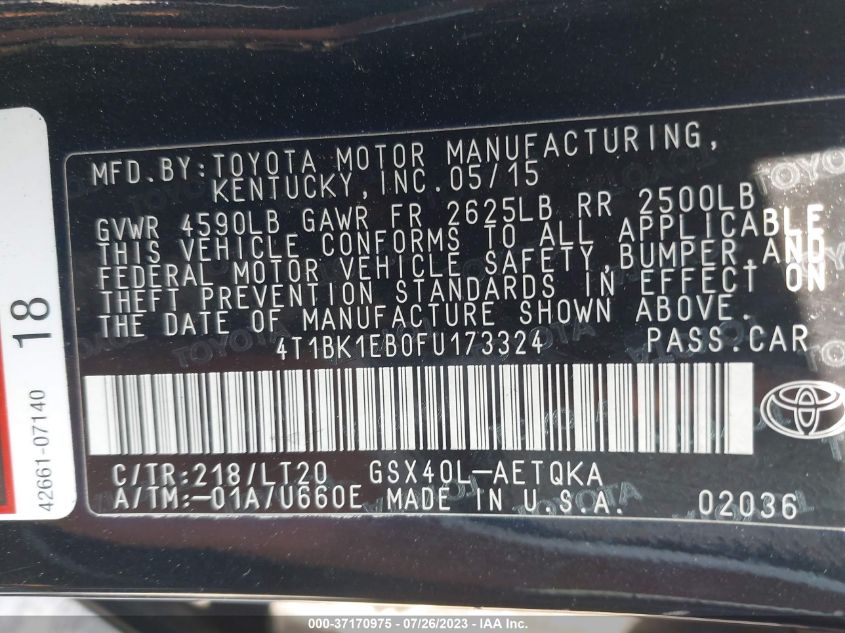 2015 TOYOTA AVALON LIMITED - 4T1BK1EB0FU173324