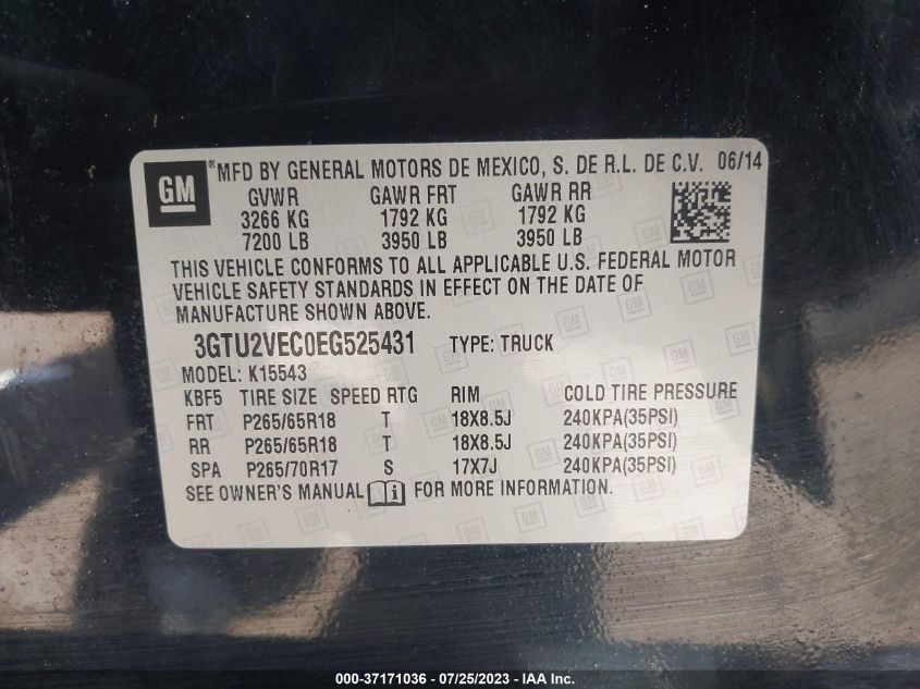 2014 GMC SIERRA 1500 SLT - 3GTU2VEC0EG525431