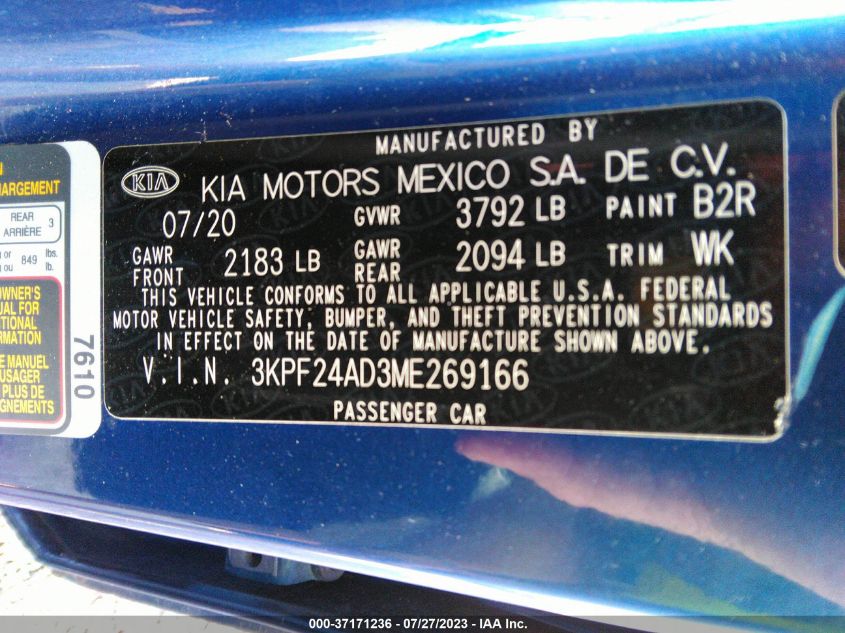 2021 KIA FORTE LXS - 3KPF24AD3ME269166