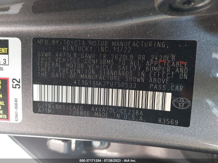 2023 TOYOTA CAMRY SE NIGHT SHADE/SE - 4T1G11AK2PU750533