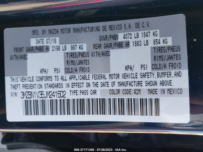2018 MAZDA MAZDA3 4-DOOR TOURING - 3MZBN1V35JM241602