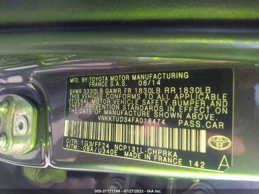 2015 TOYOTA YARIS SE - VNKKTUD34FA018474