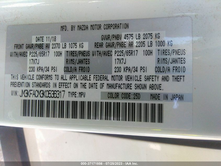 2019 MAZDA CX-5 TOURING - JM3KFACM3K0536317