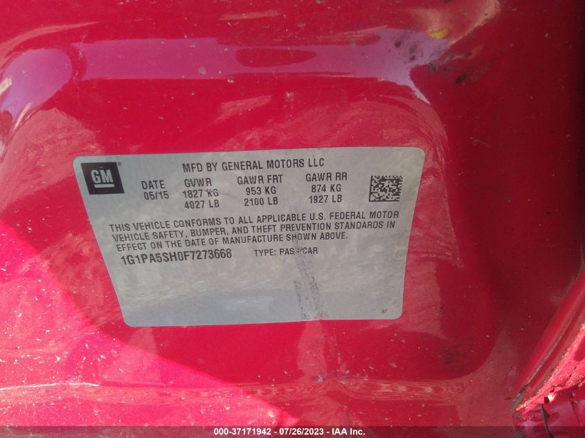 2015 CHEVROLET CRUZE LS - 1G1PA5SH0F7273668