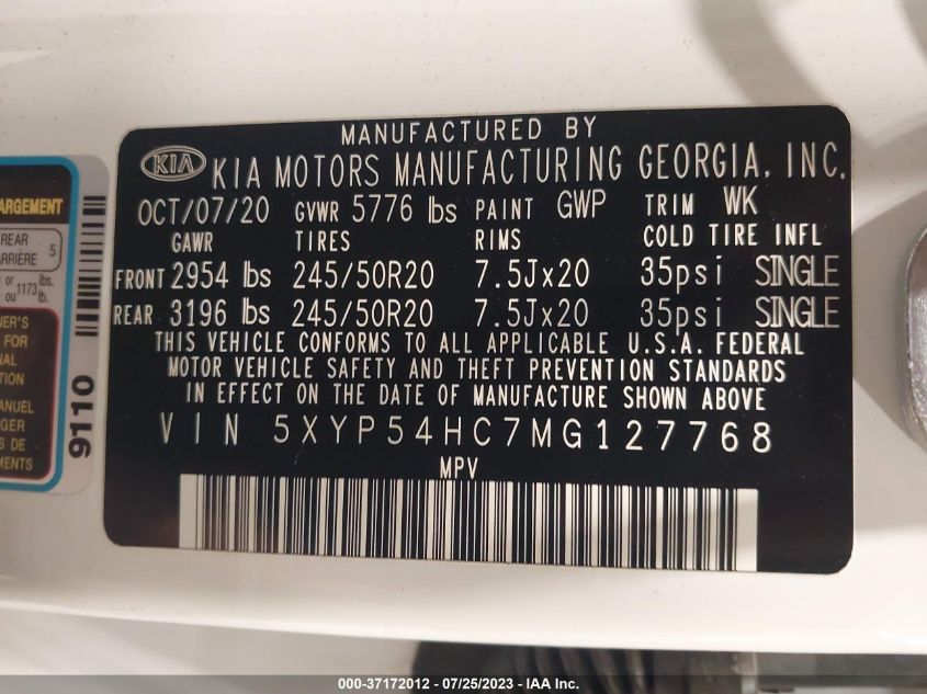 2021 KIA TELLURIDE SX - 5XYP54HC7MG127768