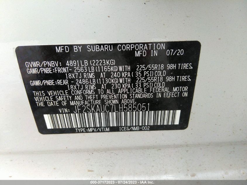 2020 SUBARU FORESTER LIMITED - JF2SKAUC7LH585051