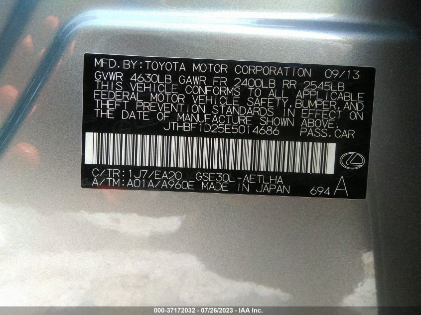 2014 LEXUS IS 250 - JTHBF1D25E5014686