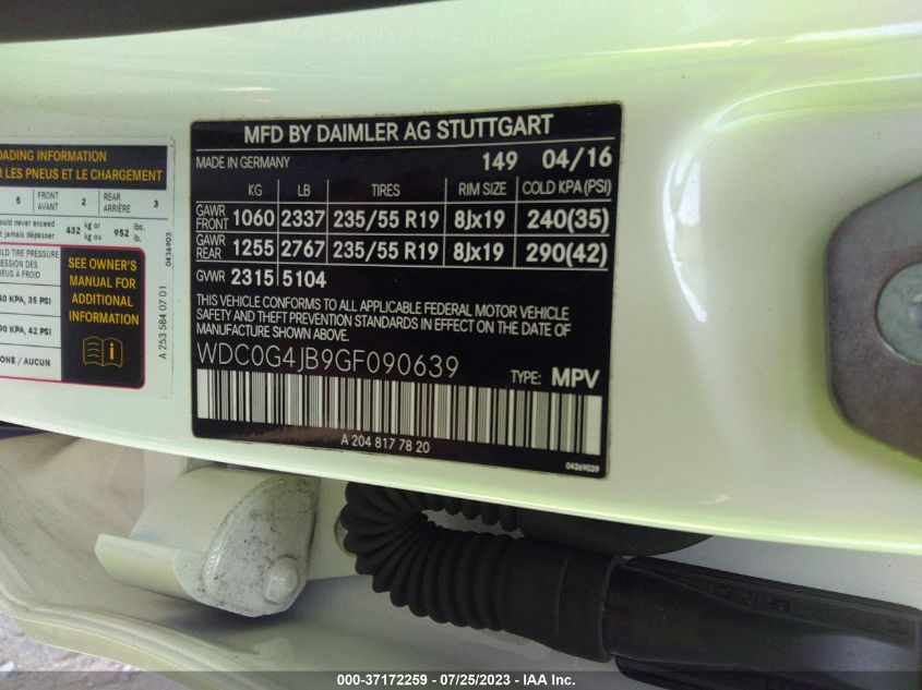 2016 MERCEDES-BENZ GLC GLC 300 - WDC0G4JB9GF090639