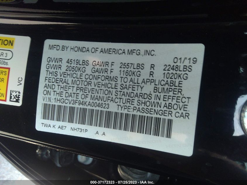 1HGCV3F94KA004623 Honda Accord Hybrid TOURING 9