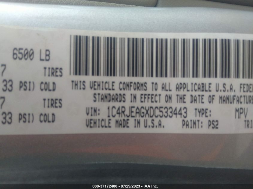 2013 JEEP GRAND CHEROKEE LAREDO - 1C4RJEAGXDC533443