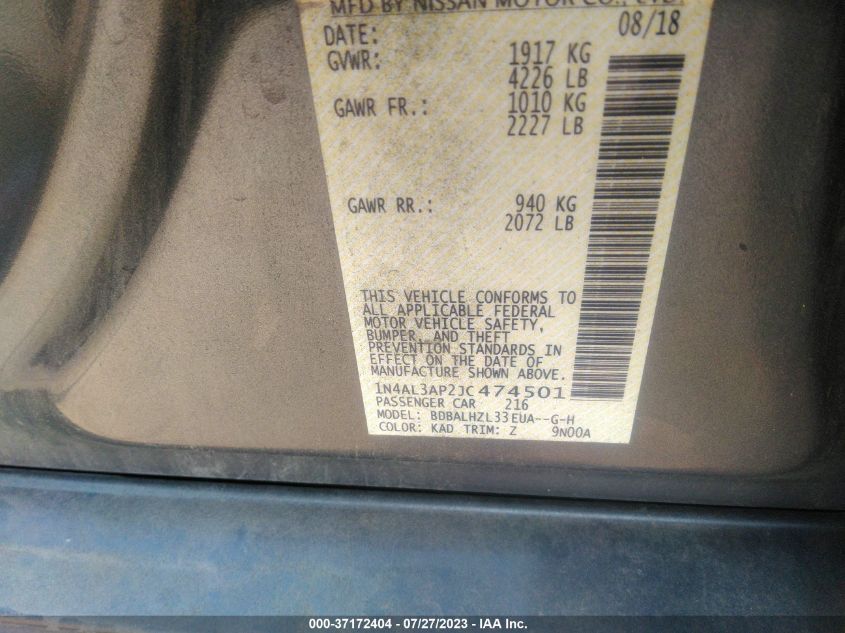 2018 NISSAN ALTIMA 2.5 SR - 1N4AL3AP2JC474501