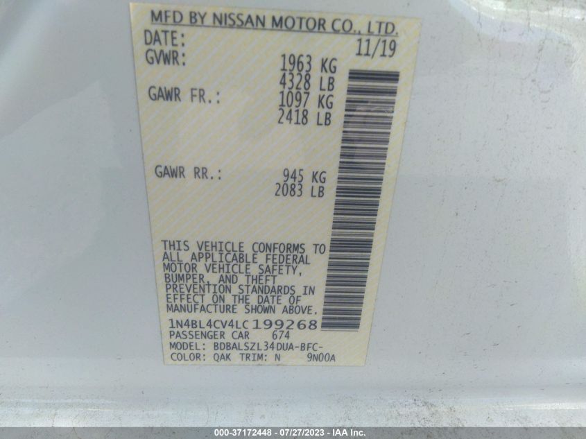 2020 NISSAN ALTIMA 2.5 SR - 1N4BL4CV4LC199268