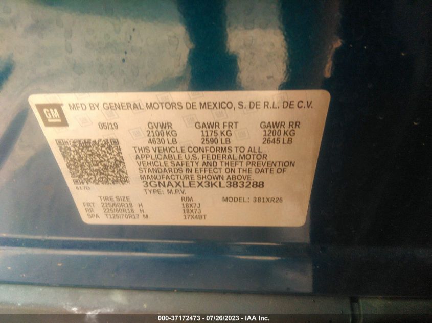 2019 CHEVROLET EQUINOX LT - 3GNAXLEX3KL383288