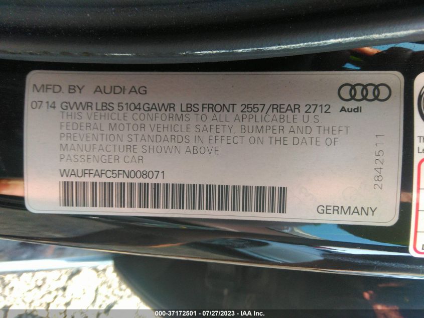 2015 AUDI A6 2.0T PREMIUM - WAUFFAFC5FN008071