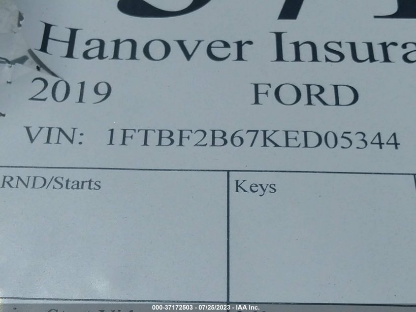 2019 FORD SUPER DUTY F-250 SRW XL/XLT - 1FTBF2B67KED05344