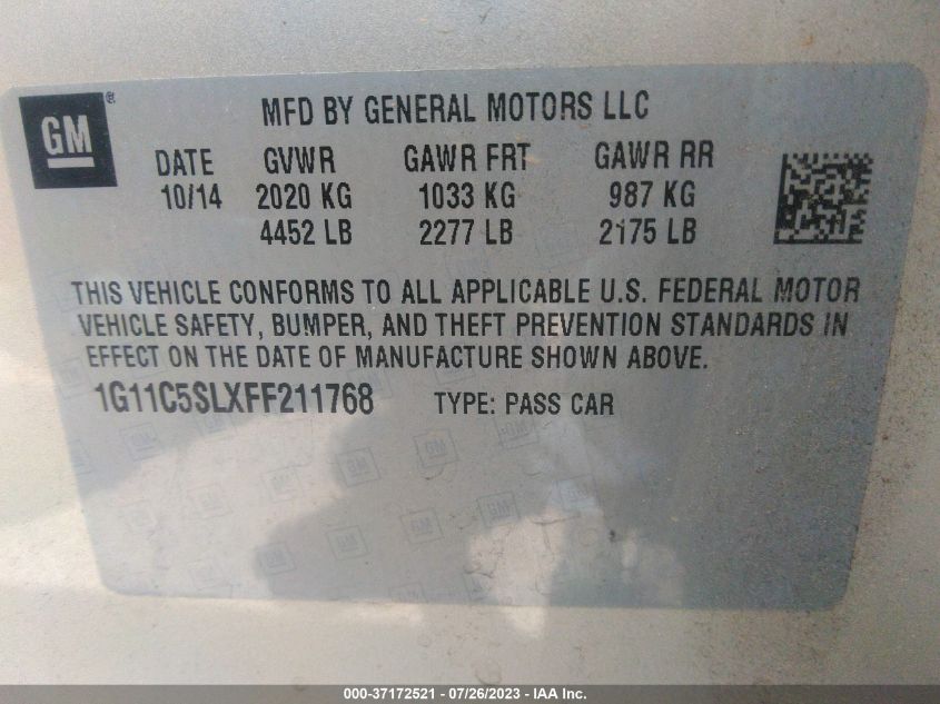 2015 CHEVROLET MALIBU LT - 1G11C5SLXFF211768