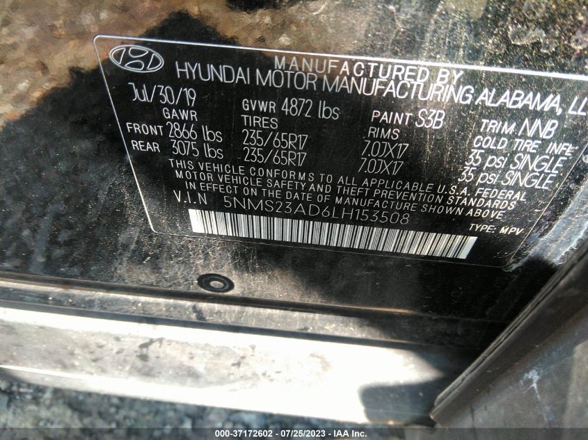 2020 HYUNDAI SANTA FE SE - 5NMS23AD6LH153508