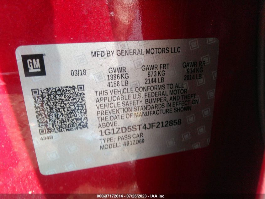 2018 CHEVROLET MALIBU LT - 1G1ZD5ST4JF212858