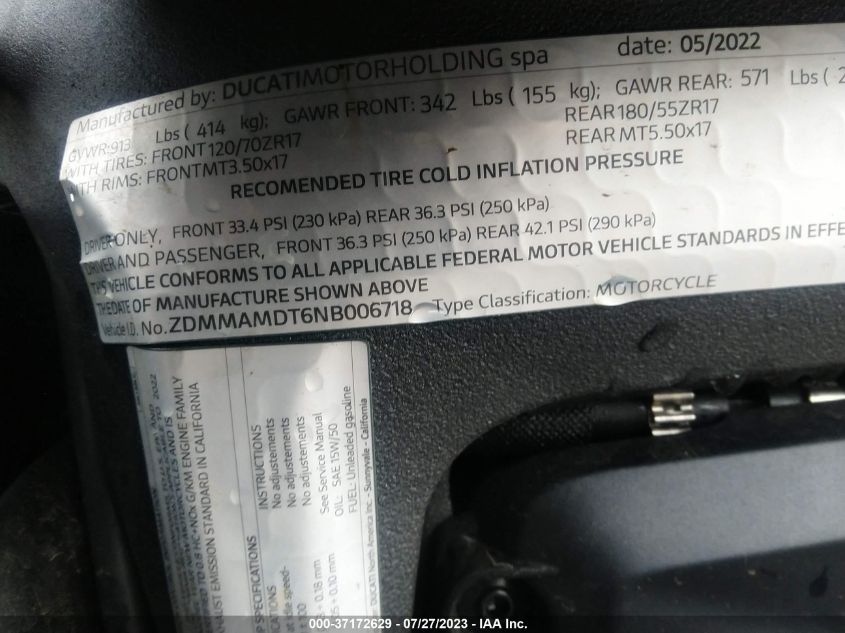 2022 DUCATI MONSTER - ZDMMAMDT6NB006718
