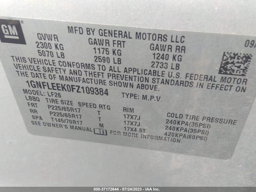 2015 CHEVROLET EQUINOX LS - 1GNFLEEK0FZ109384