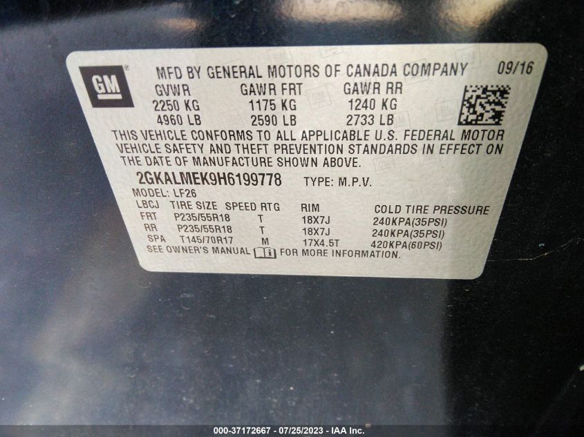 2017 GMC TERRAIN SLE - 2GKALMEK9H6199778