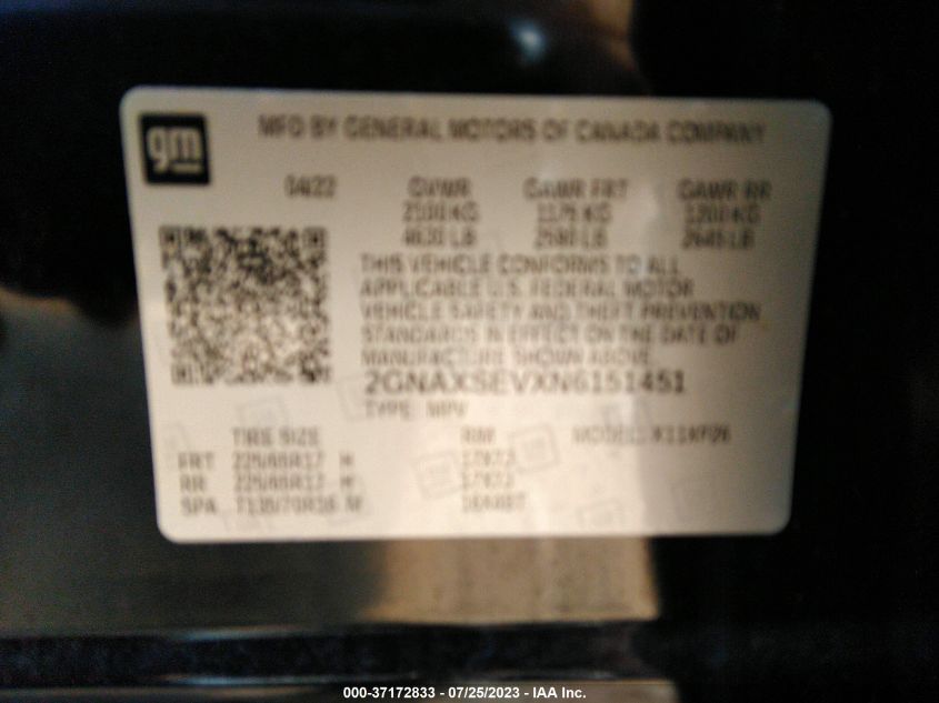 2022 CHEVROLET EQUINOX LS - 2GNAXSEVXN6151451