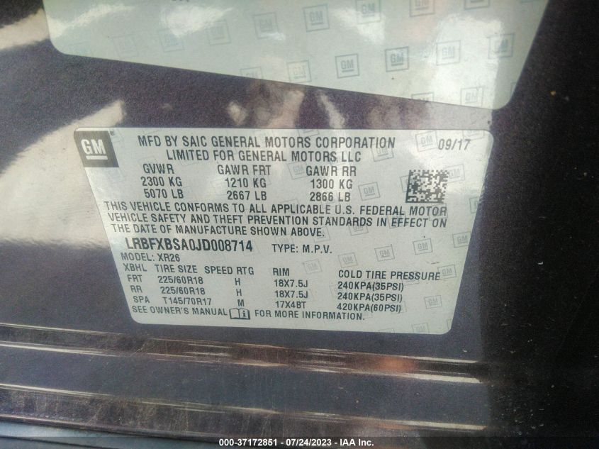 2018 BUICK ENVISION PREFERRED - LRBFXBSA0JD008714