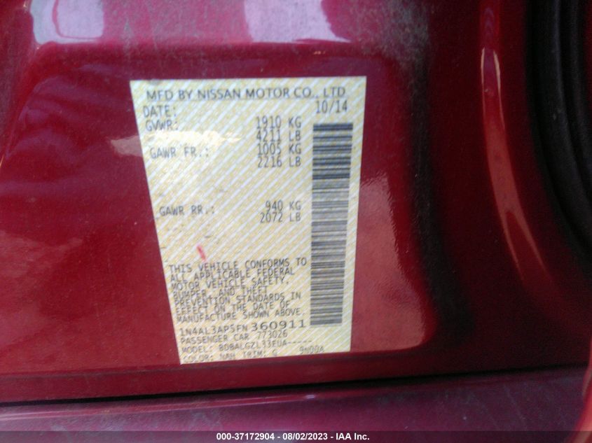 2015 NISSAN ALTIMA 2.5 S - 1N4AL3AP5FN360911