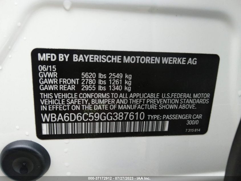 2016 BMW 6 SERIES 650I XDRIVE - WBA6D6C59GG387610