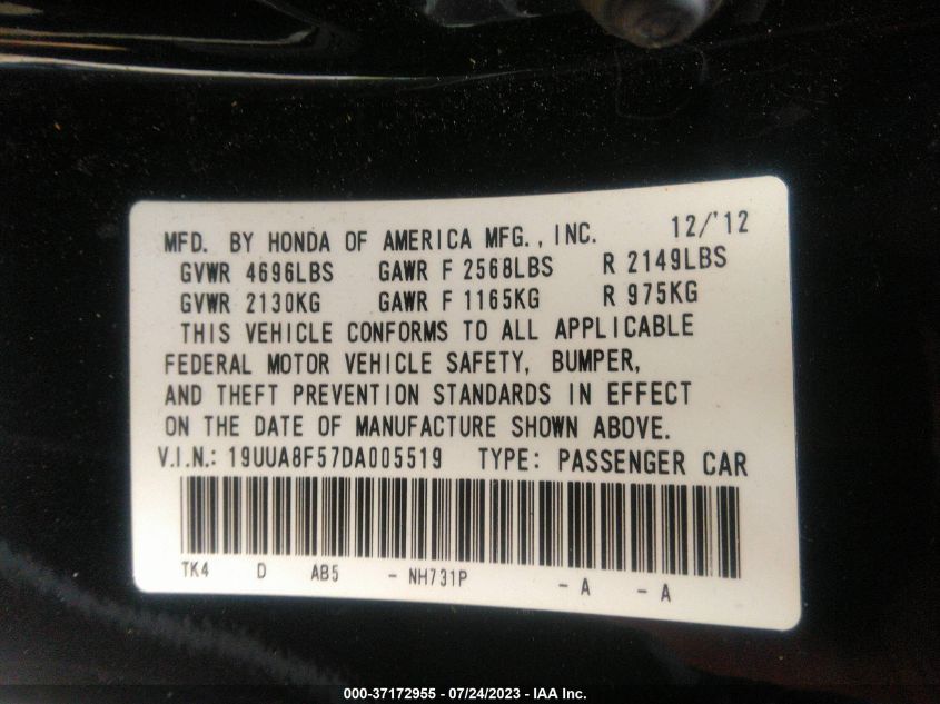 2013 ACURA TL TECH - 19UUA8F57DA005519