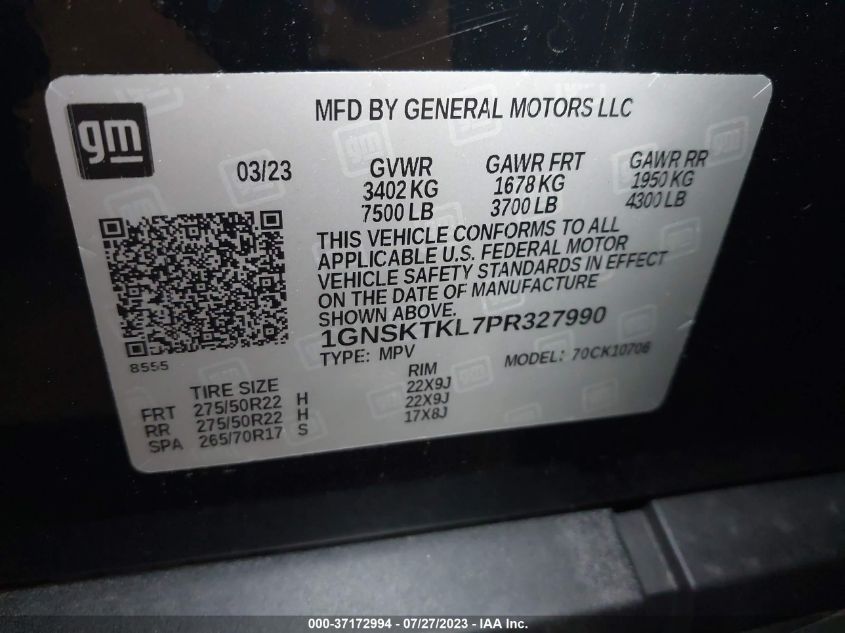 2023 CHEVROLET TAHOE HIGH COUNTRY - 1GNSKTKL7PR327990