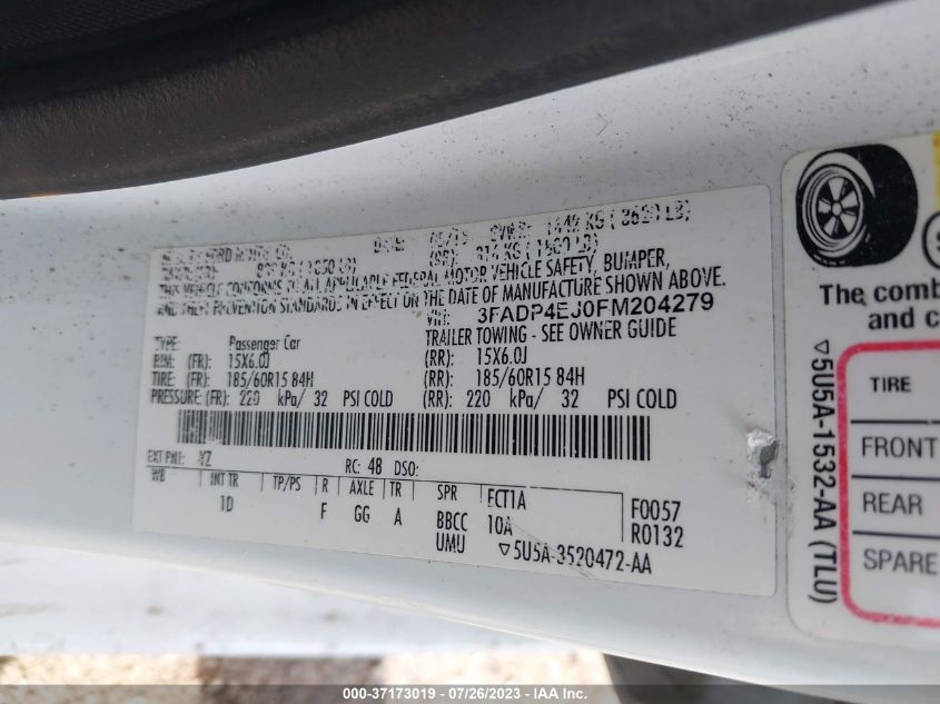 2015 FORD FIESTA SE - 3FADP4EJ0FM204279