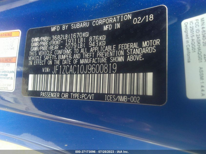 2018 SUBARU BRZ LIMITED - JF1ZCAC10J9600819