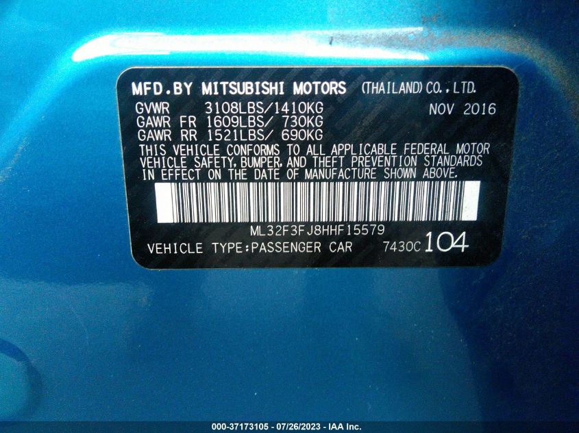 2017 MITSUBISHI MIRAGE G4 ES - ML32F3FJ8HHF15579