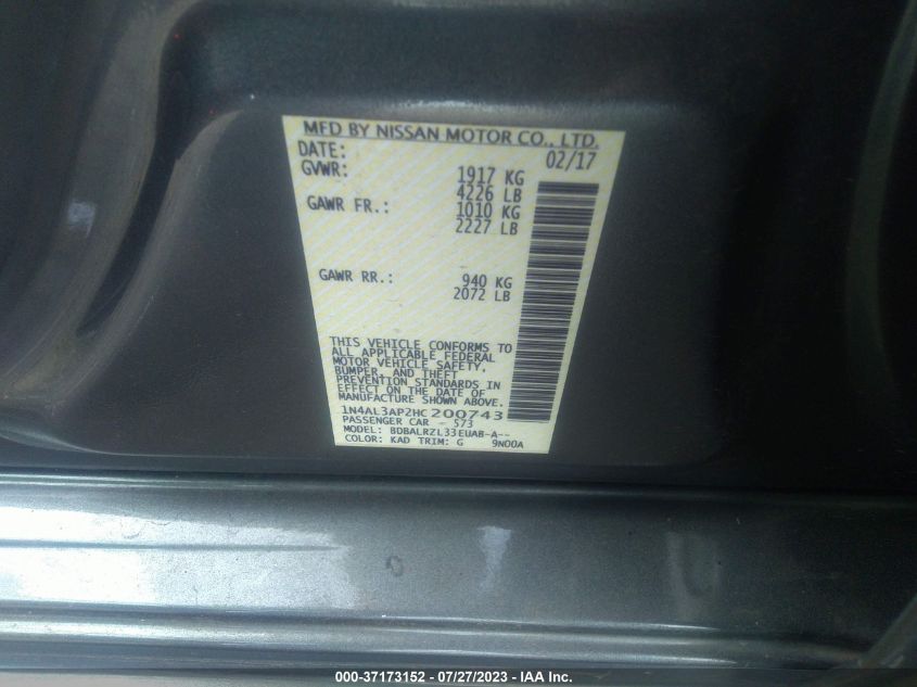 2017 NISSAN ALTIMA 2.5 SL - 1N4AL3AP2HC200743