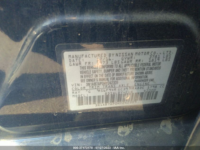 2017 NISSAN SENTRA S - 3N1AB7AP0HY242309