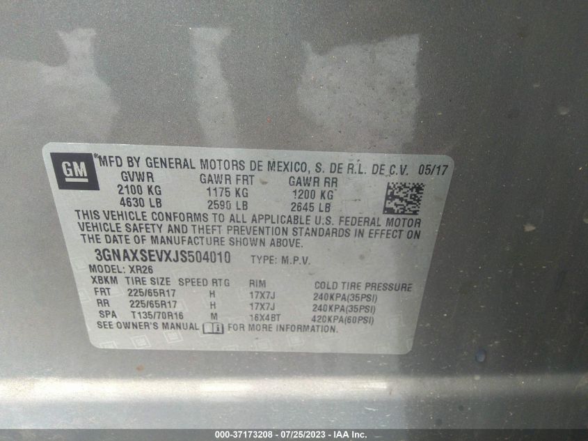 2018 CHEVROLET EQUINOX LT - 3GNAXSEVXJS504010