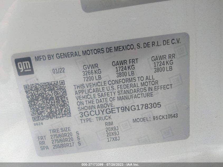 2022 CHEVROLET SILVERADO 1500 LTD LTZ - 3GCUYGET9NG178305