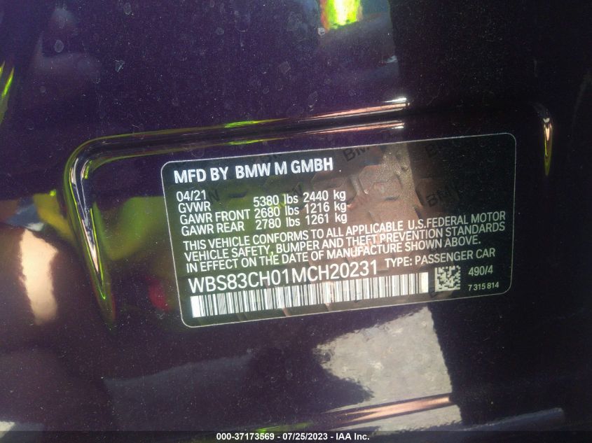 VIN WBS83CH01MCH20231 2021 BMW M5
