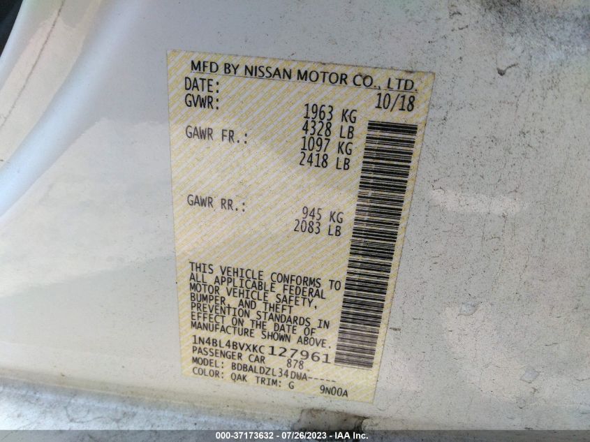 2019 NISSAN ALTIMA 2.5 S - 1N4BL4BVXKC127961