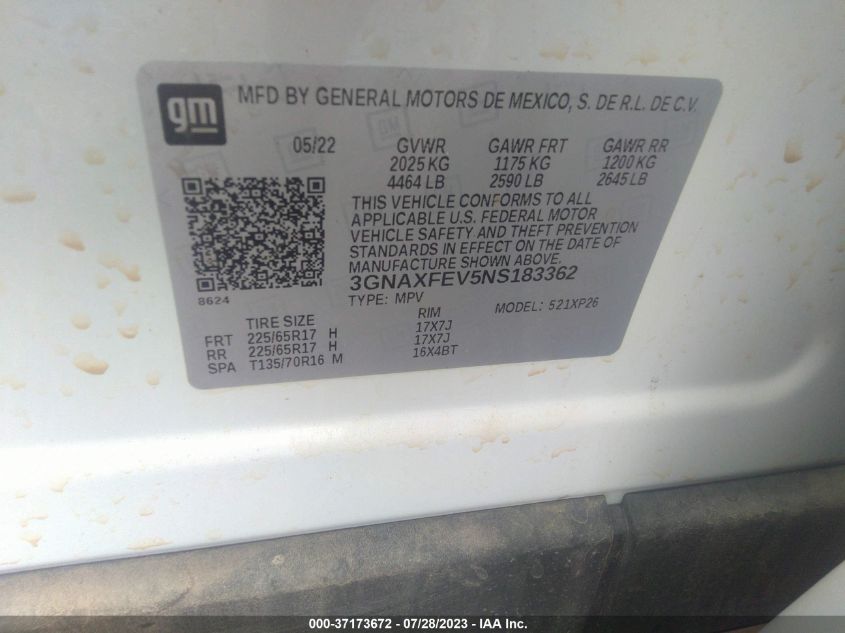 2022 CHEVROLET EQUINOX LS - 3GNAXFEV5NS183362