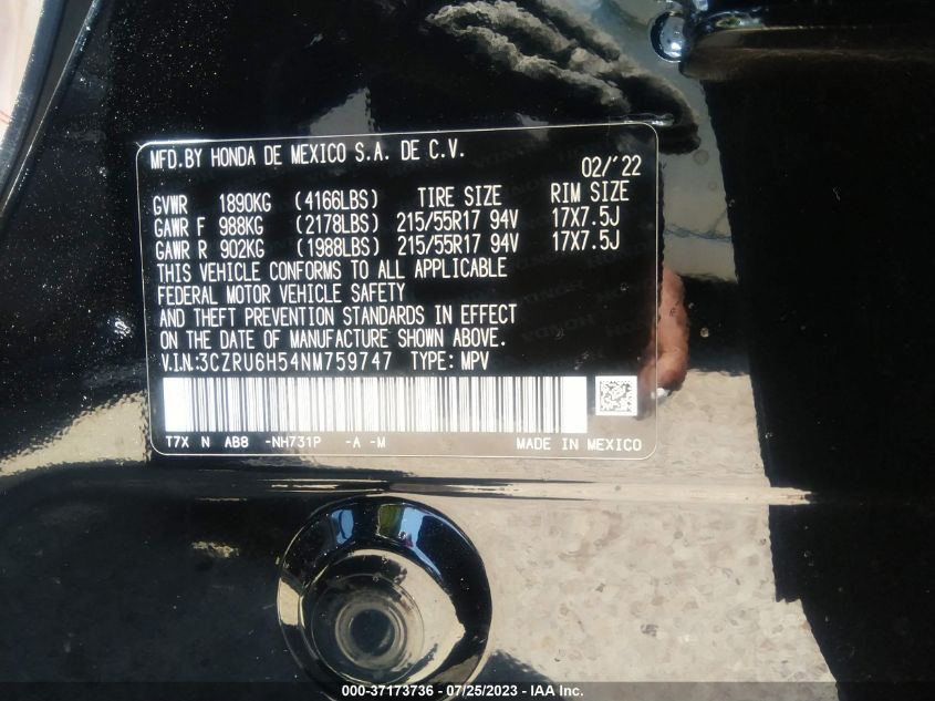 2022 HONDA HR-V EX - 3CZRU6H54NM759747
