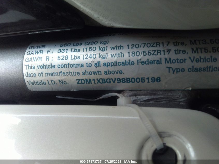 2008 DUCATI 848 ZDM1XBGV98B005196