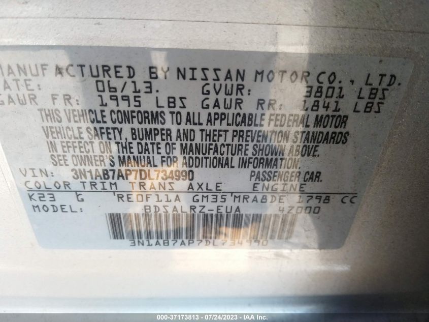 2013 NISSAN SENTRA SR - 3N1AB7AP7DL734990