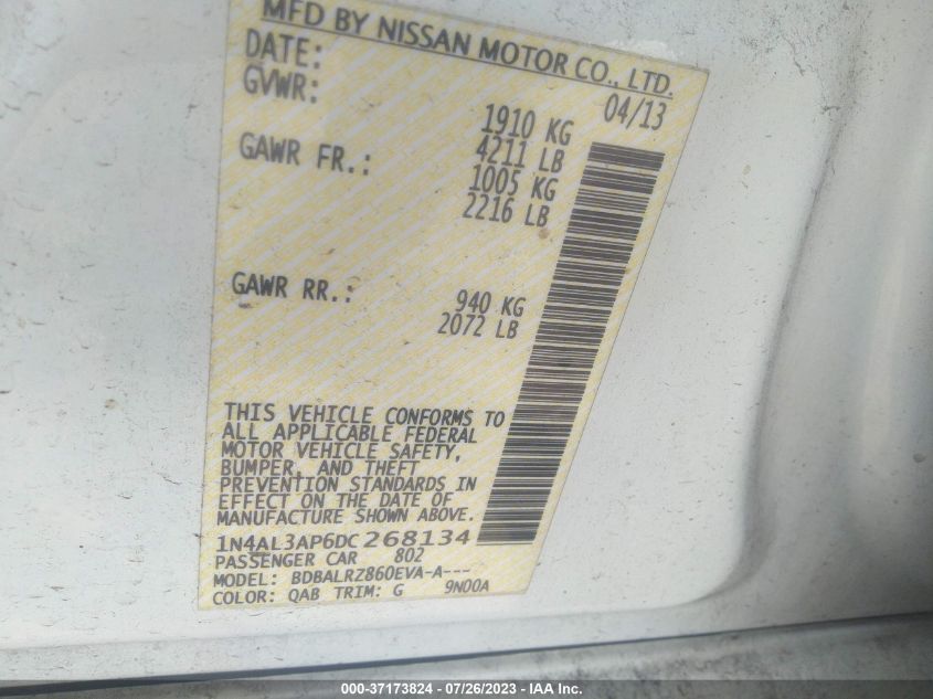 2013 NISSAN ALTIMA 2.5 S - 1N4AL3AP6DC268134