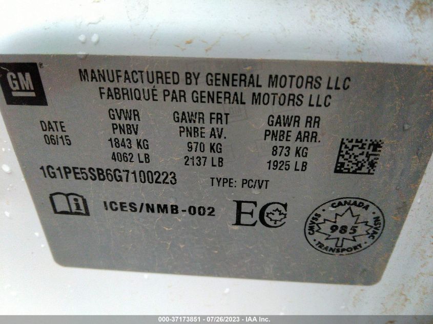 2016 CHEVROLET CRUZE LIMITED LT - 1G1PE5SB6G7100223